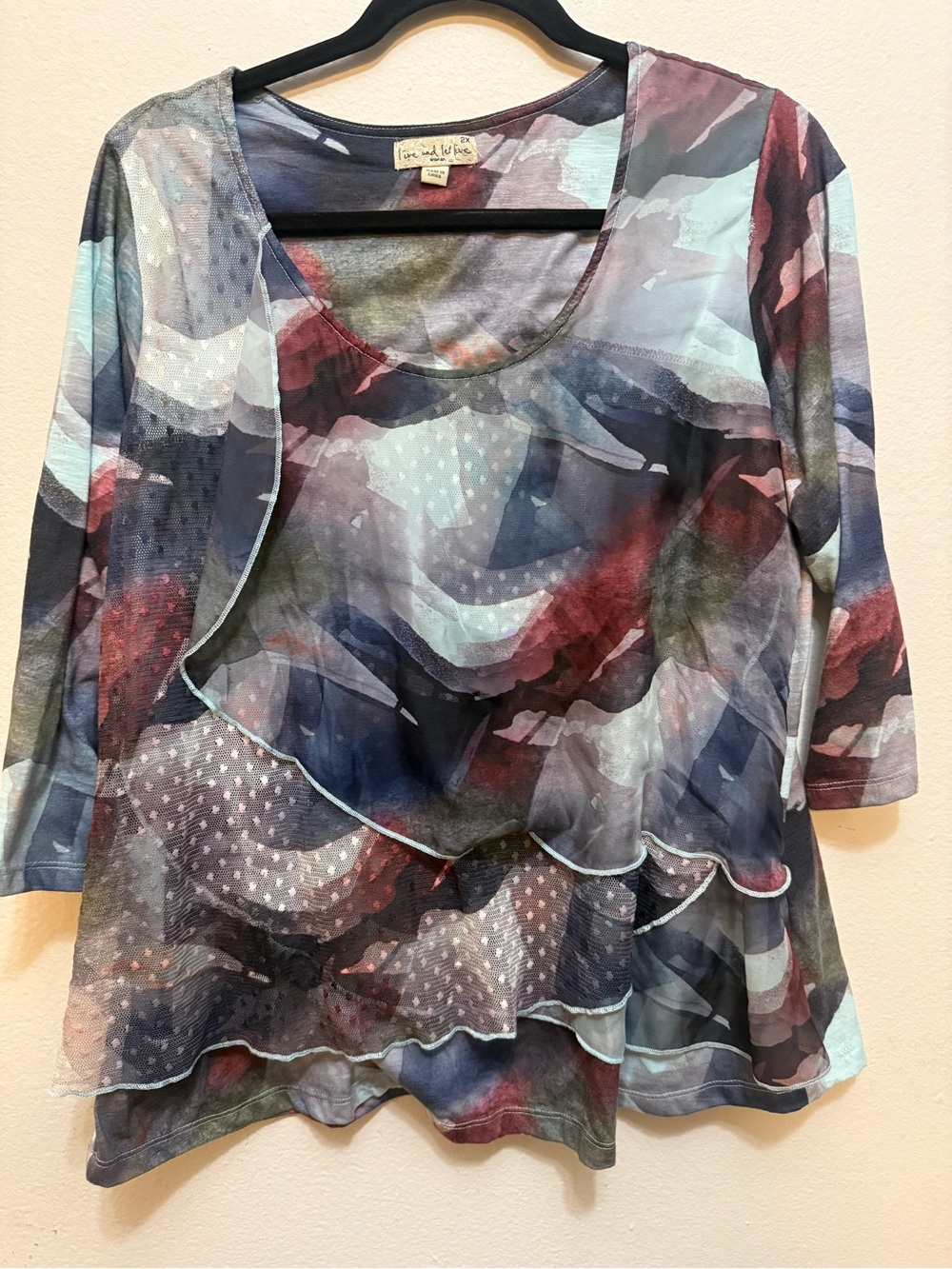 live and let live Layered Ruffle Mesh Top - Blue, Burgundy, Mint